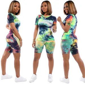 2023 vêtements d'été Sexy femmes grande taille 5XL tenues Joggers Biker Sweat Tie Dye ras du cou pantalon ensemble deux pièces Short