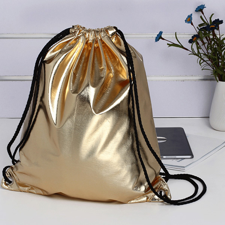 Китайский производитель, высокое качество, водонепроницаемый рюкзак для тренажерного зала, индивидуальный Модный Блестящий металлический рюкзак на шнурке, сумки
