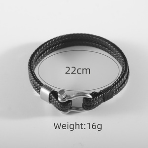 Pulsera de cuerda tejida a mano de Milán con hebilla de herradura de acero inoxidable, pulsera plateada para hombre, joyería de regalo. - Product Image 2