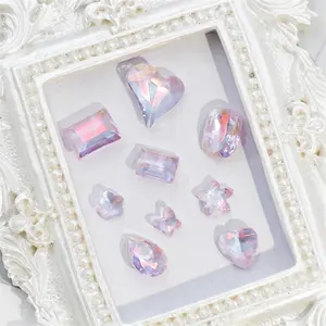 Hisenlee K9 Sharp Bottomed Rose Powder Crystal Nail Art Rhinestones Glue On Stones For Woman Professional Nail Art Studio