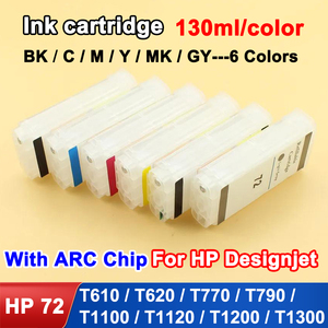 Cartouche d'encre <span class=keywords><strong>HP</strong></span> 72 compatible, ensemble de 6 couleurs, 130 ml, pour imprimante grand format <span class=keywords><strong>HP</strong></span> Designjet T610 <span class=keywords><strong>T790</strong></span> T1300 avec puce ARC - Product Image 1