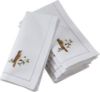 100% serviettes en lin français brodées personnalisées oiseau serviettes en lin blanc lavables