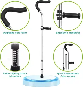 Muleta ergonômica para axilas com amortecedor de mola, ajustável com punhos ergonômicos, muleta para caminhar, resistente, premium