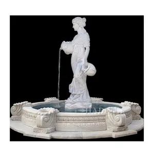 Outdoor Hand Carved White Marble Woman Pouring Water Fountain
