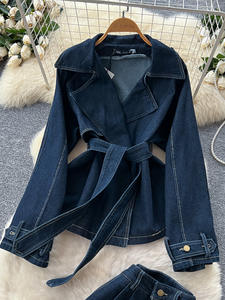 Costume décontracté femmes 2025 automne Style décontracté à la mode col ajusté à manches longues Denim veste taille haute pantalon - Product Image 3