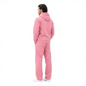 Men's <b>Pink</b> Hooded <b>Tracksuit</b> Full Sleeve Solid Color Cotton Casual Wear with Side Pockets Regular Fit Autumn Style - Product Image 4