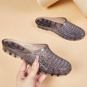 Nouvelles sandales compensées d'été pour femmes, chaussures en jelly à enfiler, sandales à bout fermé en cristal, plastique épaissi et ajouré - Product Image 1