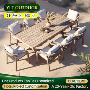 Juego de Sillas y <span class=keywords><strong>Mesa</strong></span> Modernas de <span class=keywords><strong>Teca</strong></span> para Exterior de Hotel, Muebles de Jardín de Lujo Impermeables para Patio de Villa con Sillas de Cuerda Trenzada - Product Image 1