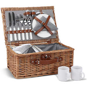 Cesta <span class=keywords><strong>de</strong></span> picnic redonda <span class=keywords><strong>de</strong></span> <span class=keywords><strong>mimbre</strong></span> tejida a mano, económica, en venta - Product Image 1