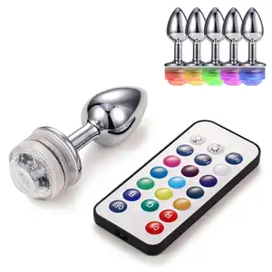 LED Metal Remote Control Butt Plug Colorful Light Up In The Glow Anal Plug Waterproof Sex Games For Couples Prostate Massager%