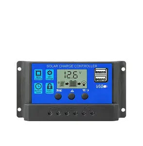 Contrôleur de charge solaire amélioré PWM 10A Régulateur d'énergie solaire 12V 24V Auto Dual USB LCD Display Load Discharger