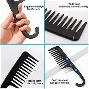 Pettine Districante a Denti Larghi Personalizzabile Shengyuan per Parrucchieri, Barbieri e Saloni, con Manico in Plastica e Gancio per Bagno e Doccia - Product Image 4