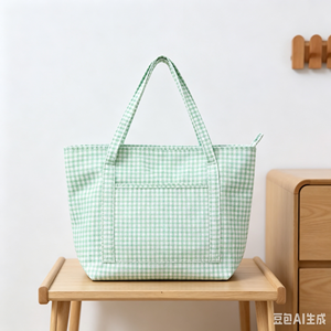 Sac fourre-tout matelassé esthétique en nylon <span class=keywords><strong>à</strong></span> carreaux <span class=keywords><strong>Vichy</strong></span> pastel, grande capacité, pour femme, idéal pour le quotidien et les voyages - Product Image 2