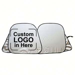 Pare-soleil de voiture personnalisé en polyester pour pare-brise avant, protection UV, double pare-soleil pliable avec logo, 2 pièces - Product Image 1