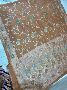 Sari en Georgette Tassur Pur, Tissé à la Main, Séchage Rapide, Protection Solaire, Idéal pour les Fêtes, Artisanat Traditionnel Banarasi Tilfi Meena - Product Image 4
