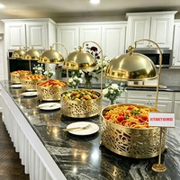 Luxuriöses Rundes Goldenes Edelstahl-Buffet-Set mit 8L Brennstoffbehälter für Catering, Hotels, Restaurants und Hochzeiten