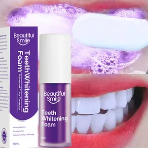 Wholesale Private Label 50ml Natural Deep Cleaning Stains Fluoride Free V34 Teeth Whitening Purple Foam Mousse Toothpaste