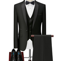 Jas Pria Slim Fit Tiga Potong untuk Pernikahan, Satu Kancing, Double Prong, Single Breasted, Blazer Formal Klasik untuk Bisnis, Bahan Worsted