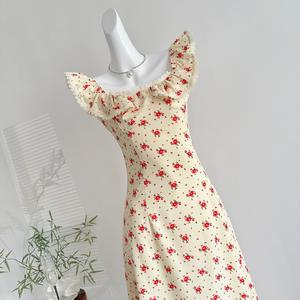 Robe à volants florale avec col en dentelle rembourré intégré Robe jaune fromage - Product Image 2