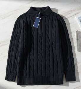 Suéter de punto 100% algodón con media cremallera, cuello simulado, tejido de cable, para hombre, casual, de invierno, transpirable, venta al por mayor, prendas de punto personalizadas - Product Image 4