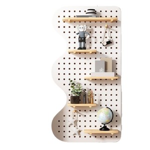 Custom pegboard entryway wall <b>shelf</b>, solid wood wall panel, entrance partition storage <b>rack</b>, wall display - Product Image 5