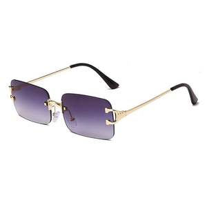 Lunettes de soleil vintage 2025 personnalisées avec logo, monture métallique fine, verres dégradés, protection UV400, sans monture, carrées, pour hommes et femmes - Product Image 3