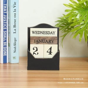 Vintage Wooden Block Calendar Reusable Desktop Calendar <b>Rustic</b> <b>Office</b> Home <b>Desk</b> Decoration - Product Image 3
