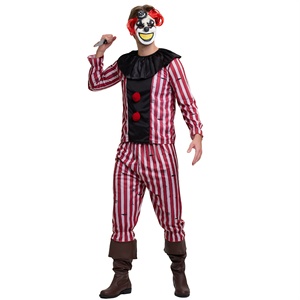 Costume de Clown Effrayant pour <span class=keywords><strong>Homme</strong></span> - Combinaison Rayée Rouge et Blanche pour Halloween - Product Image 1