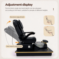Fauteuil de pédicure de luxe noir et or avec bol en verre transparent, fauteuil de massage électrique inclinable, fauteuil de spa pour les pieds, fauteuil de salon de manucure