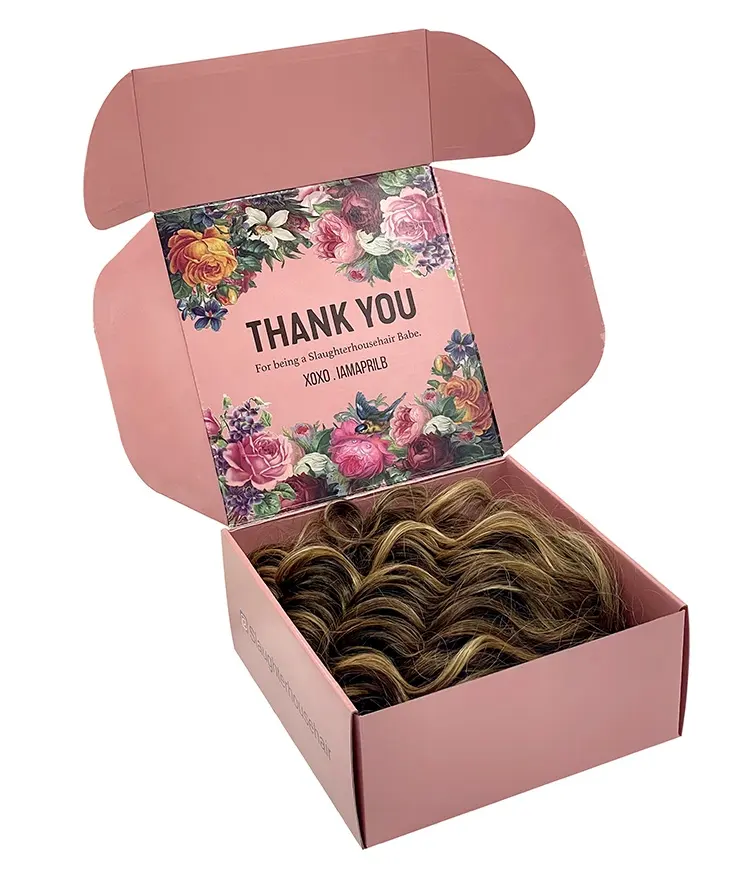 Groothandel Pruik Mailer Dozen Aangepaste Hair Extensions Kartonnen Verzending Box Hot Roze Papier Doos Schoonheid Verpakking Kleur Gedrukt