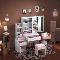 Ensemble de coiffeuse moderne pour filles avec éclairage LED, tiroir en MDF, miroir, rangement, meubles de chambre à coucher