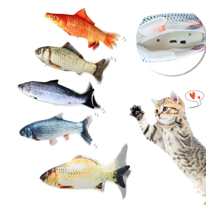 Cat playing electric moving fish floppy toy USB chargeable swing cat fish toy Catnip Interactive Cat Toy