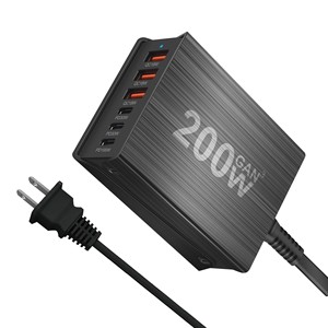200W GaN Desktop Charger 6 Port PD QC Laptop <b>Charging</b> <b>Station</b> Aluminum With Holder - Product Image 4