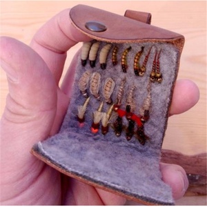 12x6.5cm in pelle PU e pelle di <span class=keywords><strong>mucca</strong></span> mosche da pesca a mosca scatola a portafoglio scatola da pesca regalo di pesca per la festa del papà di natale - Product Image 2