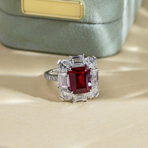 Anillo de Moda Messi Jewelry MSR-1772 PT950 con Zafiro Rojo en Forma de Esmeralda, Anillo con Gema Roja, Anillo de Compromiso - Product Image 3