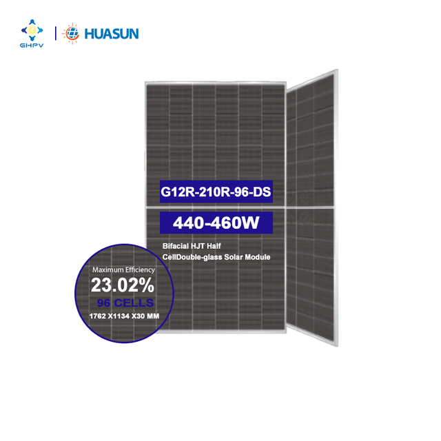 Huasun China Suppliers Photovoltaic Panels 440W 445W 450W 455W 460 Watts Ip68 96 Cells Hjt Bifacial Solar Panels Good Price