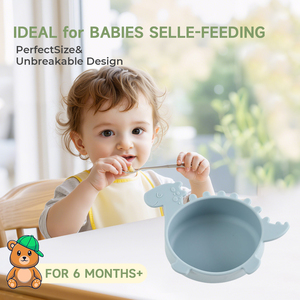 Utensilio de Alimentación para Niños, Tazón de Silicona para Bebés con Diseño de Dinosaurio, Vajilla de Entrenamiento Antideslizante y Anti-escaldaduras con Ventosa - Product Image 2