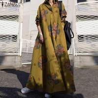 Gaun panjang Vintage wanita, gaun A-line longgar leher Lapel bersaku Timur Tengah musim gugur musim semi