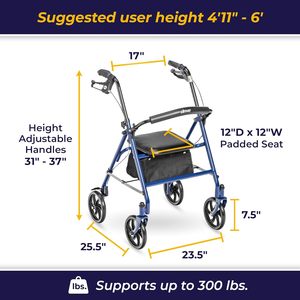 <span class=keywords><strong>Drive</strong></span> <span class=keywords><strong>Medical</strong></span> 10257BL-1 Andador rodante de acero de altura ajustable 4 ruedas Rollator 7,5 \ "Ruedas extraíbles 300 libras Soporte trasero - Product Image 3