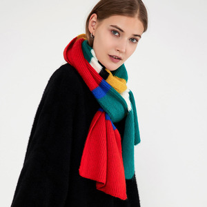 Colorblock Striped Faux Cashmere Scarf Mohair Texture Thick Warm Winter Women <b>Neck</b> <b>Warmer</b> Muffler Pashmina Shawls Wraps - Product Image 2