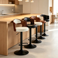 Tabouret haut moderne en bois massif pivotant avec base en acier inoxydable, design écologique pour salon, cuisine, mariage et hôtel