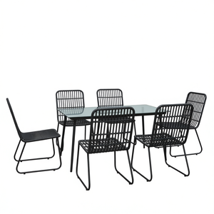 Set da Pranzo in Polyrattan Nero per 6 Persone, Struttura in Acciaio Verniciato a Polvere, Arredamento da Giardino per Esterni, Stile Contemporaneo - Product Image 1