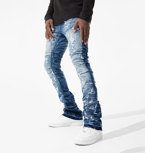 Jeans skinny à effet ondulé pour hommes, design personnalisé OEM, jeans en denim empilés - Product Image 3