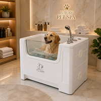 Baignoire de Luxe pour Animaux de Compagnie en Acrylique Blanc Brillant avec Piège Anti-Obstruction pour Poils et Porte Facile d'Accès pour Utilisation en Salle de Bain