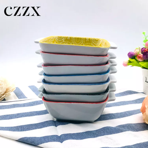 Petit bol en céramique de 6 pouces, carré, à double anse, écologique, minimaliste, pour bébé, avec impression couleur, logo personnalisé, boîte marron, pour la maison - Product Image 5