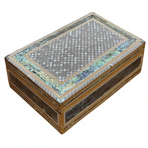 Sultana Handcrafted Large Egyptian <b>Mother</b> of Pearl Wooden Jewelry Box - Inlaid Mosaic Organizer (11.8x8x3.5 In) - Product Image 1