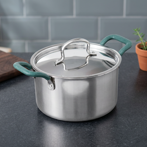 Casserole en acier inoxydable avec couvercle en verre, poignées en silicone, design moderne, durable, compatible avec les cuisinières à gaz et à induction - Product Image 4
