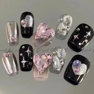 Colorful Press On Nails Wholesale High Quality Acrylic Sticker Tips 3D Full Cover Fingernails Luxury Style Handmade Design