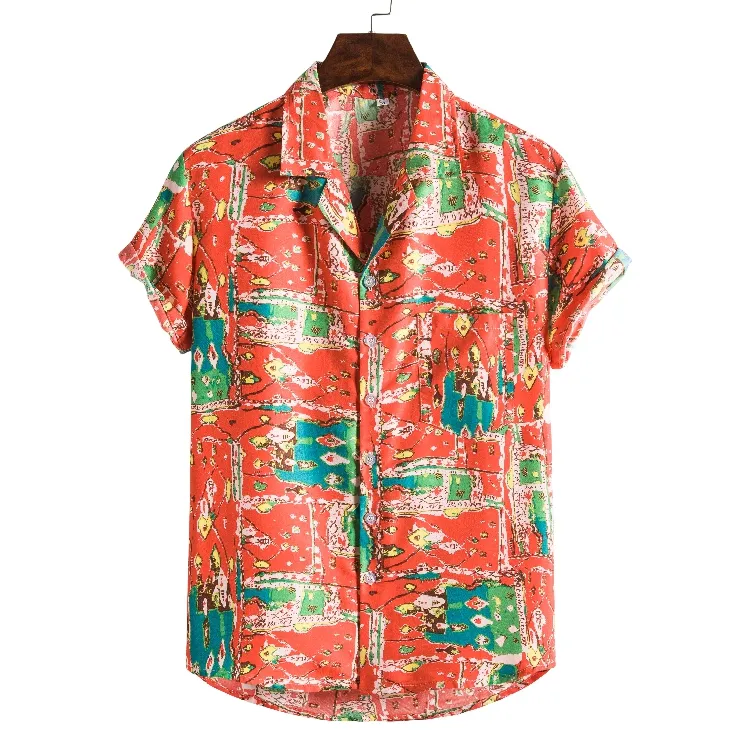 Custom Fashion Oversize Button Up Shirt 100% Cotton Men Wear Casual Hawaiian Summer Beach Printed Floral Shirts