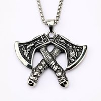 Pendentif Hache Viking Nordique Anti-ternissement avec Motif Dragon et Corbeau, Colliers pour Hommes Motards, Bijoux en Acier Inoxydable 316L, Vente en Gros